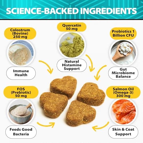 Dog Allergy Chews - Dog Allergy Relief Supplement w/Colostrum, Probiotics - Paw Licking, Itching, Seasonal Changes, Coat - Yeast‑Free for Sensitive Pups - Higher Salmon Oil Levels- 120 Soft Treats — view 2