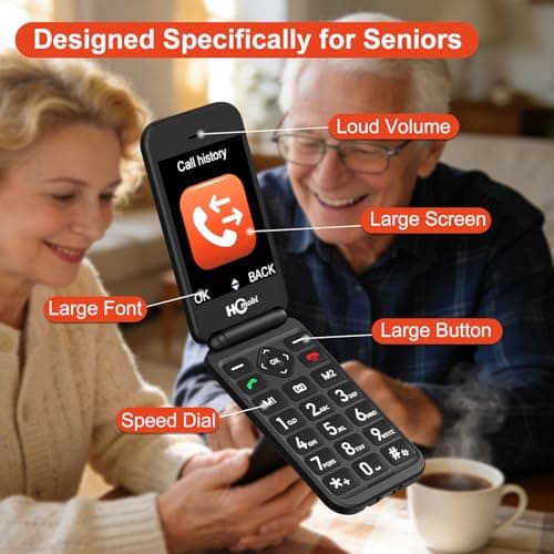 SilisoundTek Upgraded Unlocked Flip Phone, 2.8+1.5" Dual Screen Flip Phones for Seniors, SOS Button丨Speed Dial丨Large Fonts丨Charging Dock丨1400mAh Battery | Big Buttons | Bluetooth | Camera — view 4