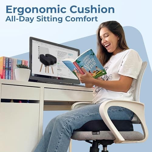 5 STARS UNITED Seat Cushion - Memory Foam Chair Cushion for Tailbone Pain Relief - Ergonomic Support for Coccyx, Sciatica & Butt - Office, Desk & Gaming Chair, Car Seat, Wheelchair, Airplane, Black — view 6