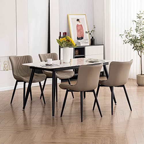 YOUTASTE Mid-Century Dining Chairs St of 2, Faux Leather, Cappuccino — view 5