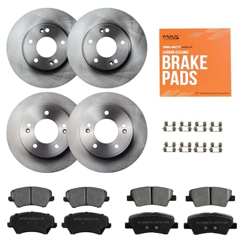 Max Advance Brakes Brake and Rotor Kit Front and Rear for 2011 to 2016 Hyundai Elantra, 2014 to 2018 Kia Forte, Carbon Ceramic Pads, OE Replacement Brake Rotor Set