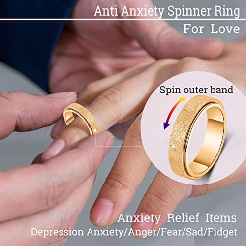 Fidget Ring Women Anxiety Spinner: Fidget Toys Adults Thumb Ring Stainless Steel Spinning Ring Rainbow Gold Black Silver Color (Gold-6mm, 8) — view 3