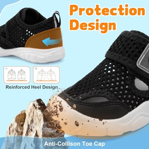 JOINFREE Toddler Water Shoes Wide Toe Box Barefoot Kids Sandals Quick-Dry Aqua Sneakers with Anti-Collision Toe for Swim Pool Beach Splash Pad Non-Slip Boys Girls Outdoor Walking Black Size 7 — view 2