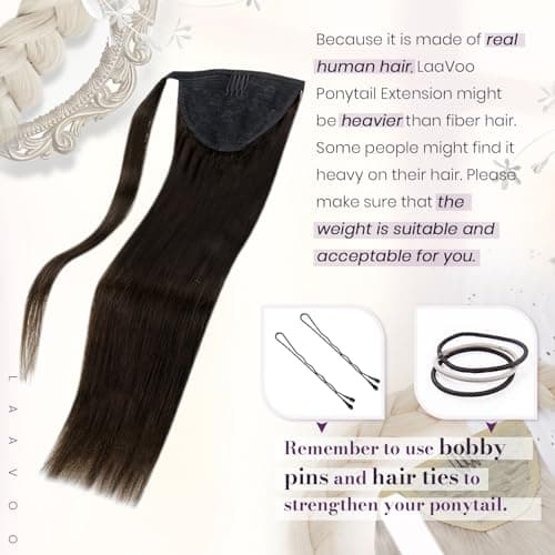 LaaVoo Ponytail Extension Human Hair Brown Pony Tails Hair Extensions Natural Brown Human Hair Ponytail Extensions Short Straight 12 Inch 70g — view 2