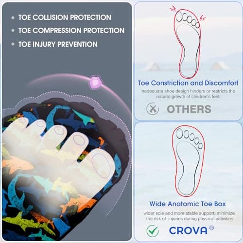 CROVA Built-in Heel Grips Water Shoes for Kids Girls Boys Hiking Shoes Wide Barefoot Swim Beach Pools Slip-On Quick Dry Lightweight for Big Little Kids Toddler — view 3