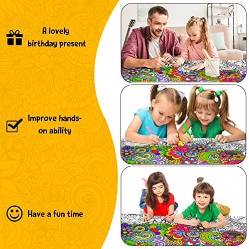 Dvbonike Jumbo Mandala Coloring Poster Giant Flower DIY Drawing Paper Art Blank Banner 55.1 x 23.6 Inch Color-in Table Cover Wall Decoration School Group Activities for Kids Arts Craft Party Suppiles — view 4