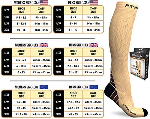 Physix Gear Sport Compression Socks Women & Men 20-30 mmHg, Graduated Men & Women Compression Socks for Travel, Pregnancy, Nude/Beige, L/XL — view 3