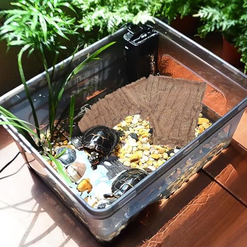 WATIIFUFU Resin Turtle Basking Platform with Wood Stake, Reptile Tank Climbing Stand and Aquarium Decoration — view 3