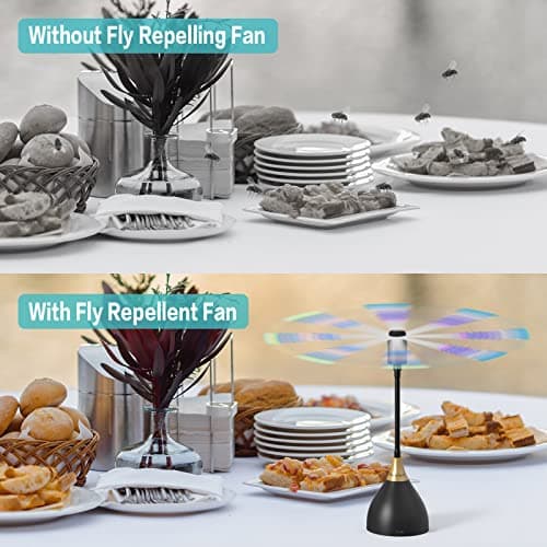 Neijiaer Fly Fans for Tables, USB or Batteries Powered, Soundless and Portable Fly Fan, Keeps Your Food Clean, Practical Fan with Soft Blades (Black 2 Packs) — view 3