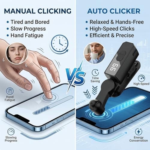 shuielai Rechargeable Smartphone Auto Clicker - Screen Speed Clicker Compatible with iPhone iPad, Continuous Fast Click Device for Live Streaming Likes, Ticket Grabbing & Reward Tasks (Black)