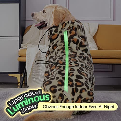 ROZKITCH Full Body Dog Sweater, Pet Windproof Warm Cold Weather Jacket Vest with Luminous Zipper, Jumpsuit Apparel Outfit Clothes for Small Medium Large Dog Brown 2XL — view 4
