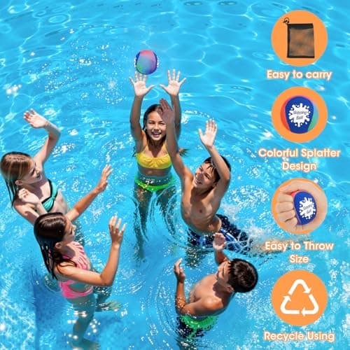 Korlon 4 Pack Skipping Water Balls, Water Bouncing Ball with Mesh Bag, Colorful Pool Toys for Kids Ages 4-8 8-12 Summer Swimming Lake Beach Fun — view 3
