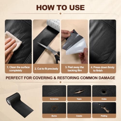 ONine Leather Repair Tape， 3 x 60 inches Self Adhesive Leather Repair Patch, Couch Patch for Furniture,Vinyl Repair kit，for Sofas, Furniture, car Seats, Office Chairs Chairs(Black) — view 3
