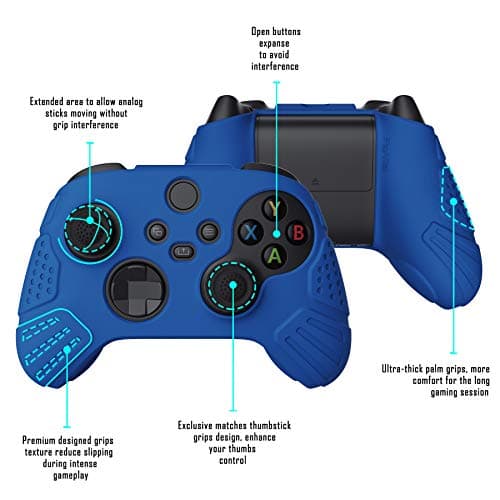 eXtremeRate PlayVital Guardian Edition Blue Ergonomic Soft Anti-Slip Controller Silicone Case Cover for Xbox Series X/S, Rubber Protector Skins with Joystick Caps for Xbox Core Wireless Controller — view 2