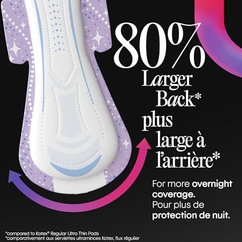 Kotex Overnight Maxi Pads with Wings, Extra Heavy Absorbency, 28 Count (Packaging May Vary) — view 3