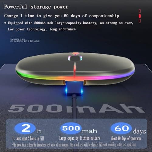 Guiheng Wireless Bluetooth Mouse,LED Dual Mode Rechargeable Silent Slim Laptop Mouse,Portable(BT5.2+USB Receiver) Dual Mode Computer Mice,for Laptop,Desktop Computer,ipad Tablet,Phone,TV (Grey) — view 6
