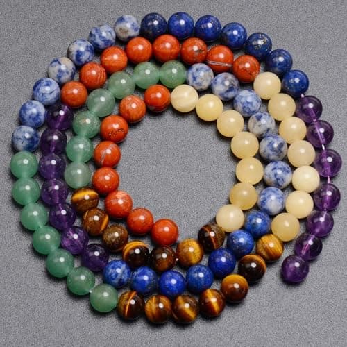HAAMIIQII 60pcs 6mm 7 Chakra Natural Stone Beads Polished Round Loose Gemstone Beads for Jewelry Making Strand 15 Inch — view 3