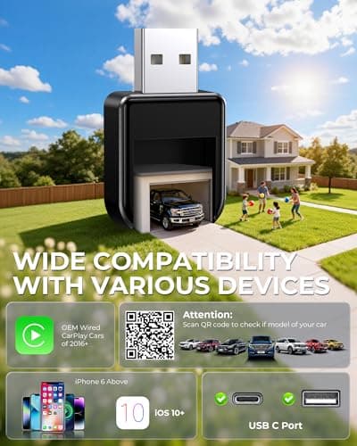 Luckyish Wireless Carplay Adapter for iPhone Latest Upgrade, Tiny Bluetooth Receiver Convert Wired to Wireless for Apple Car Play Plug & Play, Zero-Lag Media GPS Works with 2016+ Cars (Matte Black) — view 5