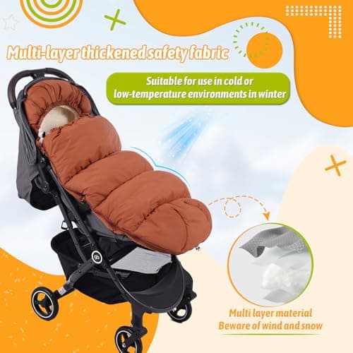 auvstar Waterproof &Thicken Universal Stroller Cover Winter,Stroller Footmuff Bunting Bag for Warm Strollers Muff,Stroller Accessories for Baby Sleeping Bag Winter Stroller Blanket (Brown)
