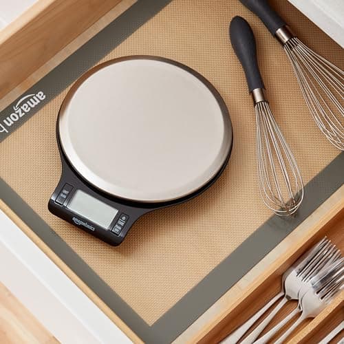 Amazon Basics Digital Kitchen Scale with LCD Display, Tare Function, Multiple Units, Weighs up to 11 Pounds, Batteries Included, Black and Stainless Steel — view 6