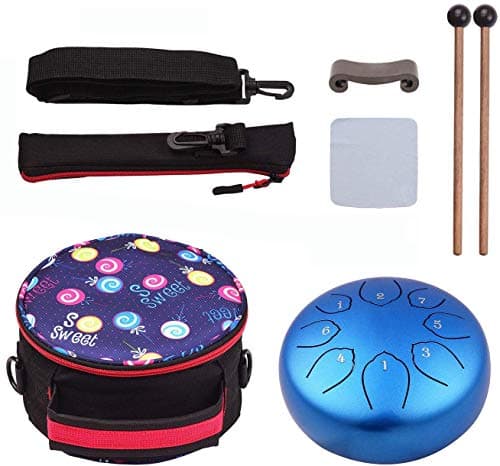 Musfunny Steel Tongue Drum : 6 Inch 8 Notes Steel Drums C Major with Drumsticks Bag Finger Cover - Handpan for Musical Education Meditation Percussion Musical Instruments — view 3