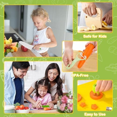 COVLUROTO 15PCS Montessori Kitchen Toys for Toddlers: Stocking Stuffers for Kids - Kids Safe Cooking Sets Real Knife Set for Real Cooking - Easter Basket Stuffers Christmas Birthday Gifts for Boy Girl — view 6