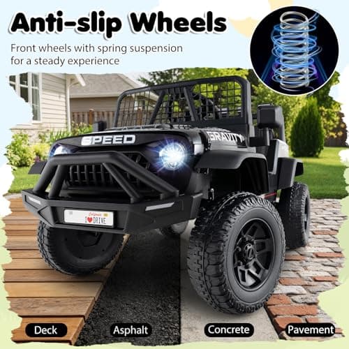 Costzon Ride on Truck, 24V Ride on Toys for Kids, Electric Vehicle with Parent Remote Control, Music, Horn, LED Headlights & Spring Suspension, Kids Car for Boys & Girls Aged 3+ (Black,24V) — view 4