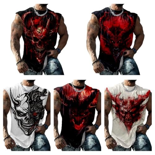 Mens Muscle Shirts Sleeveless Muscle Tank Top Summer Devil Graphics Novelty Bodybuilder Workout Gym Shirts Men Comfortable Tank Tops Suitability Cycling,Black Devil,M — view 2