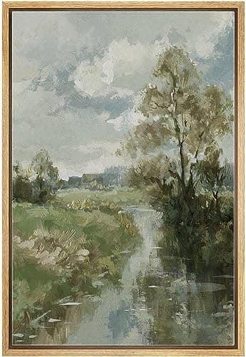 SIGNWIN Framed Canvas Print Wall Art River Through Spring Forest Field Nature Wilderness Modern Art Decorative for Living Room, Bedroom, Office - 24"x36" NATURAL