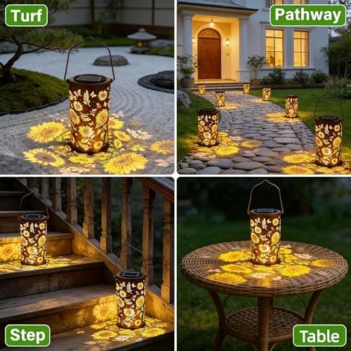 UZIMOO Solar Sunflower Lanterns Outdoor, Waterproof Hanging Lantern Lights, Hollowed-Out Metal Decor Lantern, Multicoloured LED Garden Decoration Light for Patio, Yard, Pathway, Landscape, Lawn — view 5