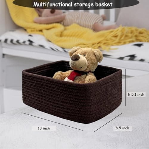 COMFY-HOMI 13" x 8.5" x 5.1" Storage Baskets for Organizing | Cotton Rope Woven Basket | Toy Storage Bin Box | Basket for Shelves, Closet Organizer Bin, Decorative Closet Shelf, 1 Pack — view 2