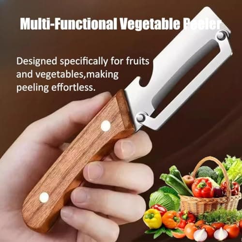 Zero Snag Wooden Peeler, Multifunctional Vegetable Peeler, Premium Stainless Steel Grade Fruit and Vegetable Peeler for Kitchen, Fruit, Apple, Potato, Pumpkin, Papaya, Zucchini (1Pcs)