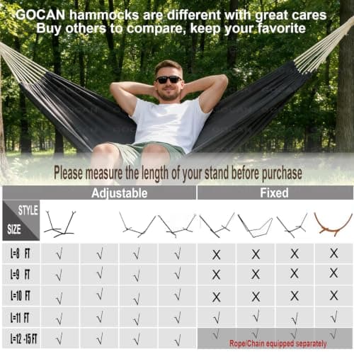 GOCAN Hammock Outdoor 2 People 220x150cm Total Length 330cm Load 300kg Canvas Cotton Hammock for Garden Indoor Children Balcony Dark Gray XXL — view 5