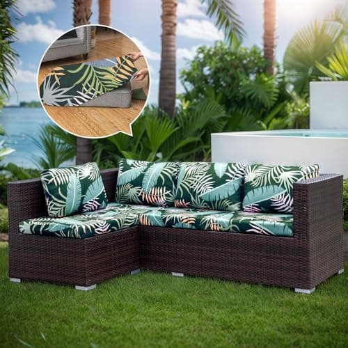 OKYUK 8pcs Stretch Patio Sofa Couch Cushion Covers,Outdoor Cushion Covers Replacement,Couch Slipcovers Sofa Seat Cover Cushion Cover Porch Patio Washable Furniture Protector(Cover Only,Green Forest) — view 4