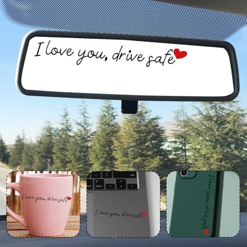 10pcs I Love You Drive Safe Mirror Stickers, Vinyl PVC Car Rearview Mirror Stickers Funny Auto Window Label Automotive Rear View Decal Vehicle Accessories for Men & Women (Black) — view 3
