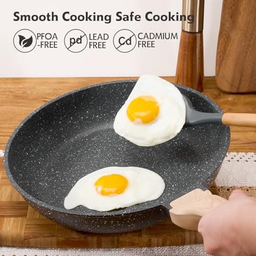 Roomena 8 inch Nonstick Frying Pan Skillet, Non Stick Granite Fry Pans, Omelette Pan, Egg Frying Pan with Heat-Resistant Handle, Requires Installation, PFOA Free Chef's Pan, Induction Compatible — view 5