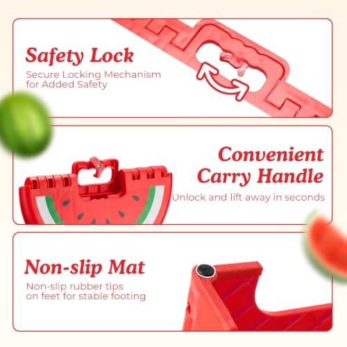 ACSTEP 9 Inch Folding Step Stool for Kids, Sturdy Collapsible Step Stool Foldable Up to 300 lbs for Toddlers, Non Slip Foot Stools with Handle for Kitchen, Bathroom, Bedroom, Outdoor, Watermelon Red — view 3