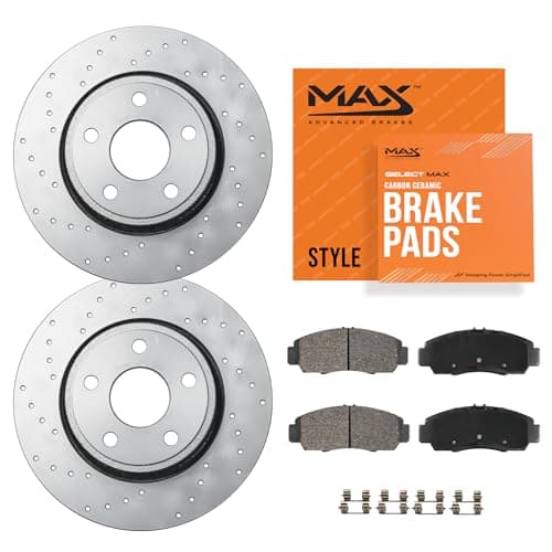 MAX Advanced Brakes - Front Brake Kit For 2015-2023 Nissan Murano, 2013-2020 Nissan Pathfinder, Infiniti QX60| Carbon Ceramic Brake and Rotor Kit| Cross-Drilled Brake Rotors