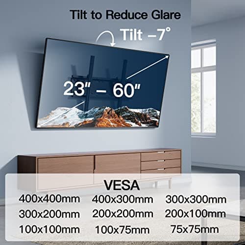 PERLESMITH Tilting TV Wall Mount Bracket Low Profile for Most 23-60 inch LED LCD OLED, Plasma Flat Screen TVs with VESA 400x400mm Weight up to 115lbs, Fits 16" Wood Stud — view 5