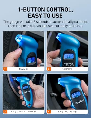 AstroAI Digital Tire Pressure Gauge 0-150PSI Calibrated to ANSI B40.7 +/-1PSI, Accurate in 0.1 Increments, Tire Repair Tools 4 Pressure Measurements for Car Truck with Backlight LCD, Blue — view 3