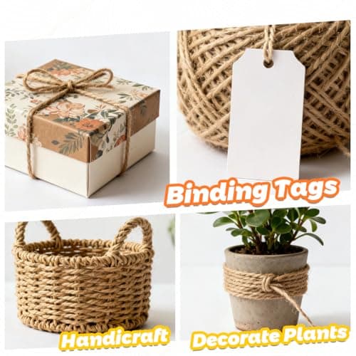 PerkDecor Twine String Natural Jute Twine & Cotton Twine Bundle - Bulk Packing Twine for Crafts, Gift Wrapping String, Gardening Twine, Home Decor (3 Rolls, 984ft, 2mm) — view 4