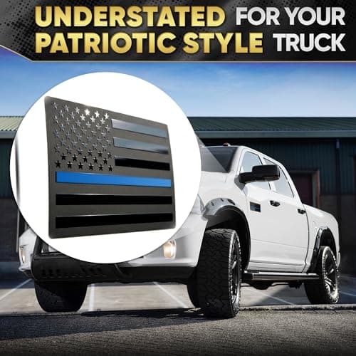 3D Black American Flag Decal for Car with Blue Line | Embossed Aluminum – 1 Pair 5"x3" Matte Black Brushed Metal | UV-Proof Rust-Free US Flag Stickers for Car, Truck, SUV, Motorcycle, Laptop, Mailbox — view 5