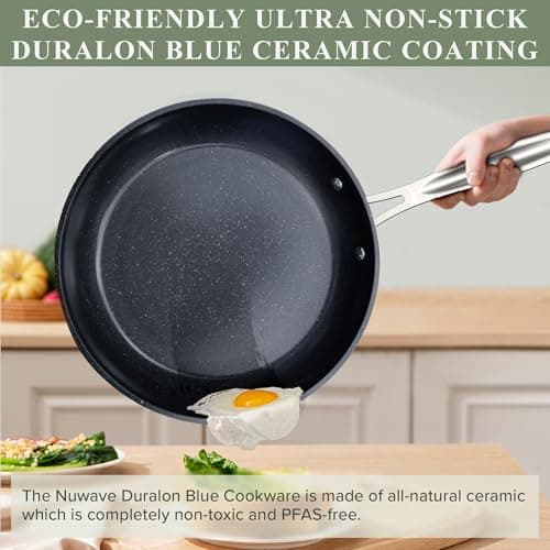 Nuwave Healthy Duralon Blue Ceramic Nonstick Cookware Set, Diamond Infused Scratch-Resistant, PFAS Free, Dishwasher & Oven Safe, Induction Ready & Evenly Heats, Tempered Glass Lids & Stay-Cool Handles — view 4