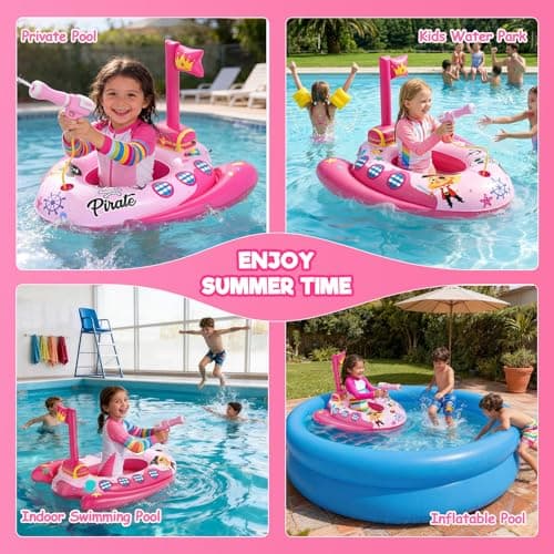AZDYJL Kids Pool Floats with Water Gun, Pirate Ship Toddler Inflatable Pool Toys for Kids Age 3-8 Years Old, Summer Outdoor Water, Beach, Swimming Pool Toys Gift for Girls and Kid — view 3