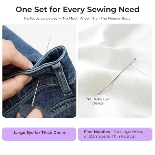 HTVRONT Sewing Needles 56 PCS, Large Eye Embroidery Needles for Hand Sewing 9 Size, Hand Sewing Needles with Needle Threaders, Thimble for Crafts, Repair, Quilting (Sliver 56PCS) — view 4