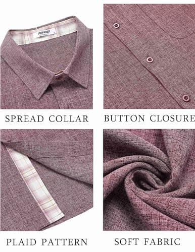 COOFANDY Men's Button Down Shirts Short Sleeve Casual Shirts Summer Beach Shirts Vacation Wedding Shirts with Pocket Red — view 4