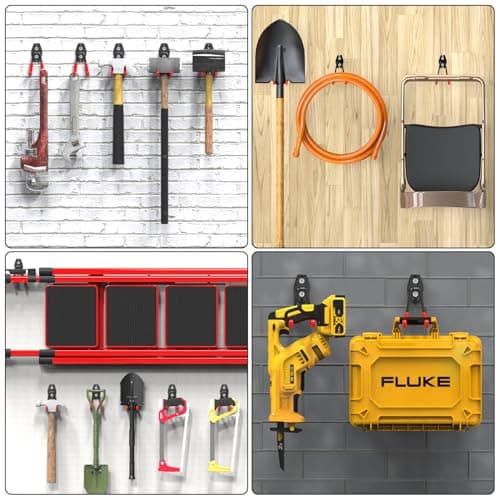 3-H Garage Hooks Heavy Duty, Tool Hangers for Garage Wall Hooks 14PC, Skateboard Wall Mount with 3 Welding Spot for Organizing Power and Garden Tools, Ladder, Ropes, Chair, Shovel (Red) — view 5
