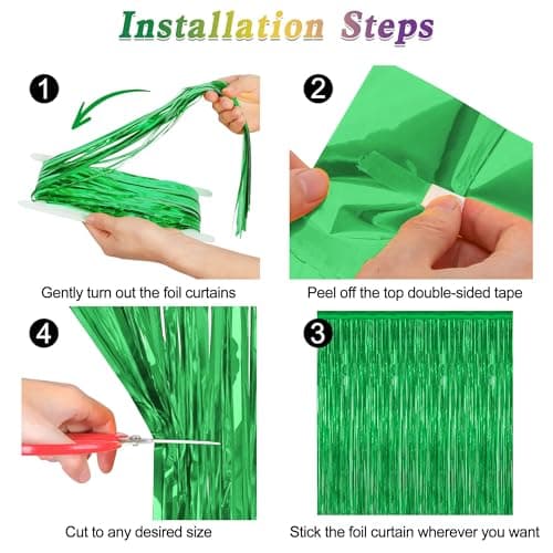 ZATAYE 2 Pack Green Foil Curtain Backdrop Birthday Party Decorations — view 2