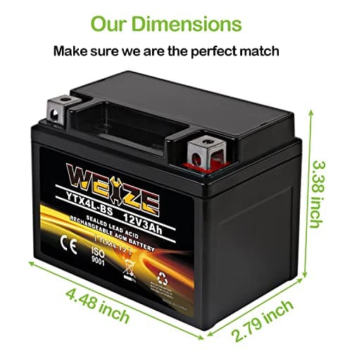 Weize YTX4L-BS High Performance - Rechargeable - Sealed Motorcycle Battery Compatible with Polaris Scrambler, Sportsman 90, Honda Scooters NQ50 Spree,Kawasaki 110 KLX110,Can-Am DS70,Yamaha TTR125E/LE — view 2