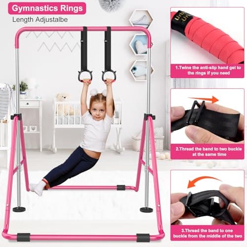 RINREA Gymnastic Bars for Kids with Adjustable Height, Folding Gymnastic Training Kip Bar, Junior Expandable Horizontal Monkey Bar for Home — view 3